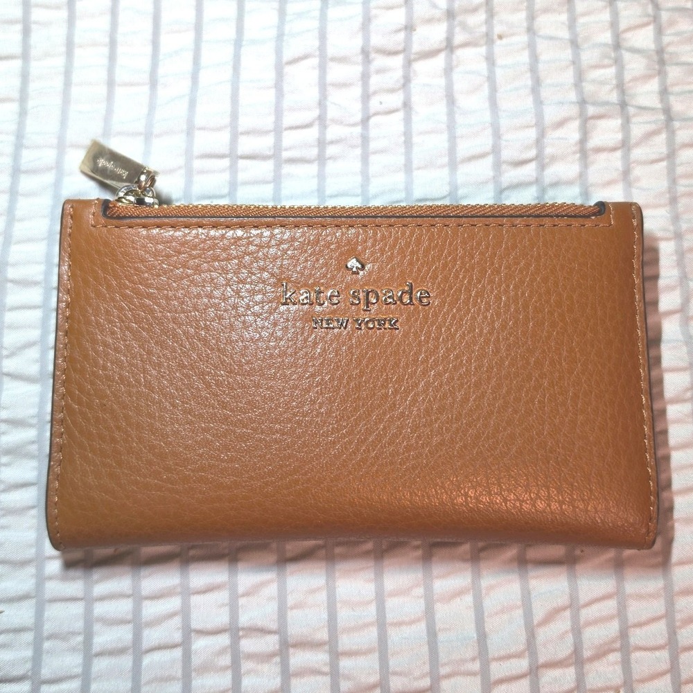 KATE SPADE JACKSON Small Slim Bifold Wallet In Warm Gingerbread Brown Leather